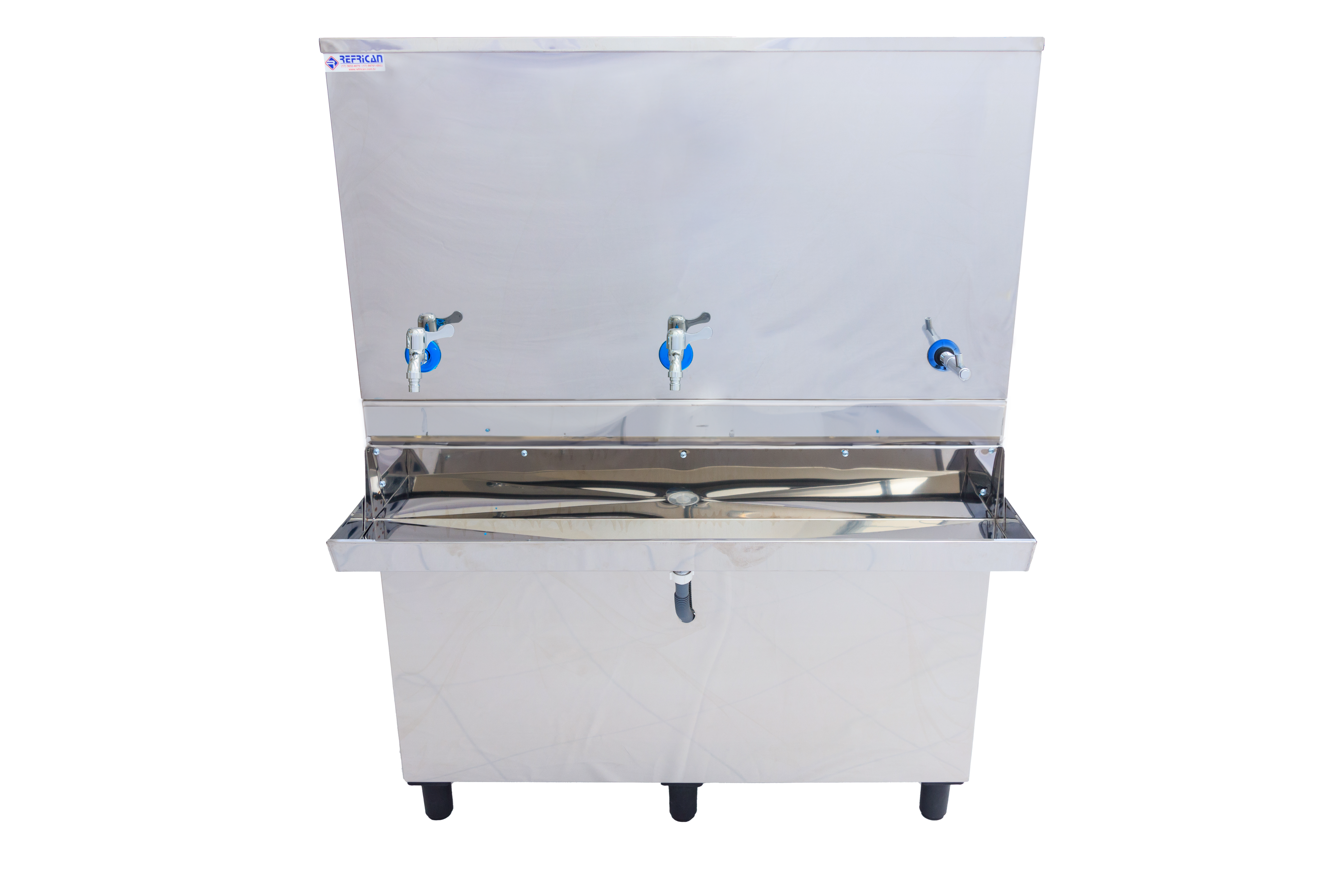 Bebedouro Industrial 150 Litros inox 304, capacidade 450 pessoas/hora, dimensoes 86 × 70 × 141 cm
